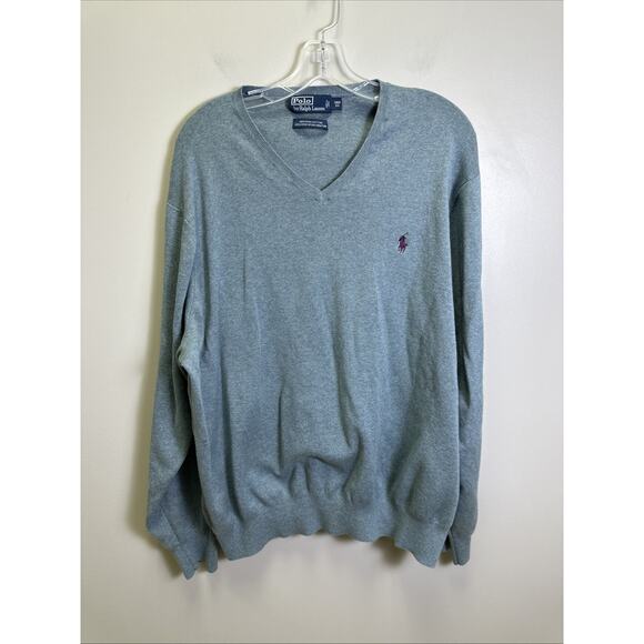 Polo Ralph Lauren Sweater Men's 3XB Pima Cotton V-Neck Pullover Blue Preppy - Picture 1 of 7